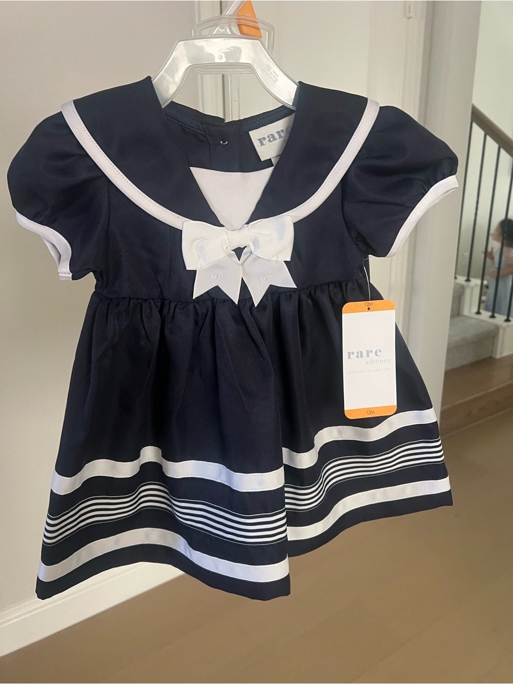 Rare Editions Navy and White Sailor-Style Dress with Bow Accent